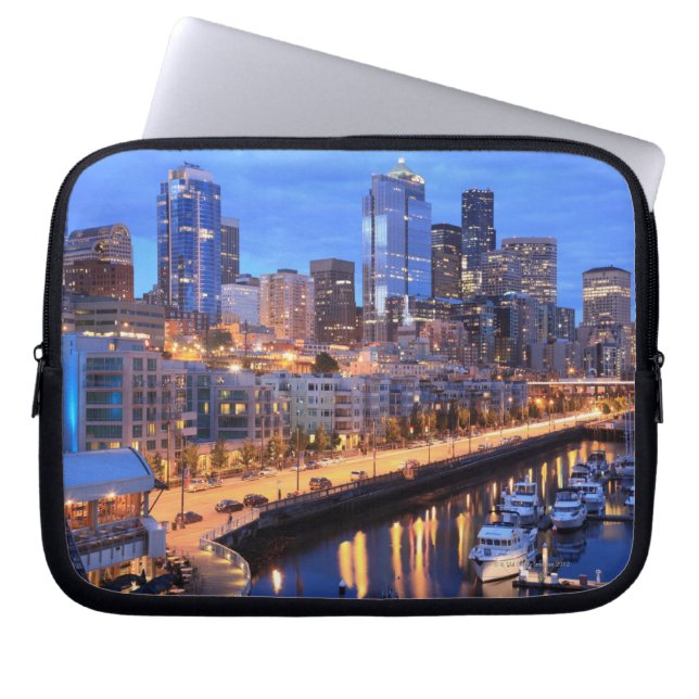 Seattle skyline and harbor, Washington State Laptop Sleeve (Front)