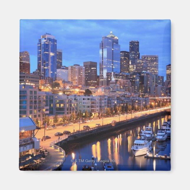 Seattle skyline and harbor, Washington State Magnet (Front)