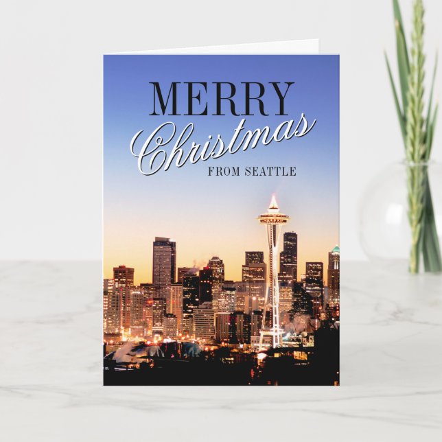 Seattle Skyline at Christmas Holiday Card (Front)