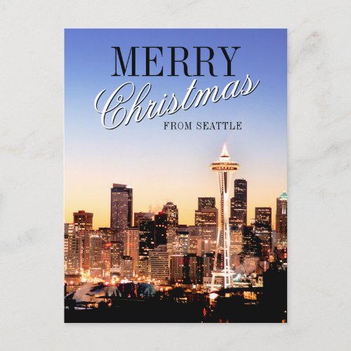 Seattle Skyline at Christmas Holiday Postcard