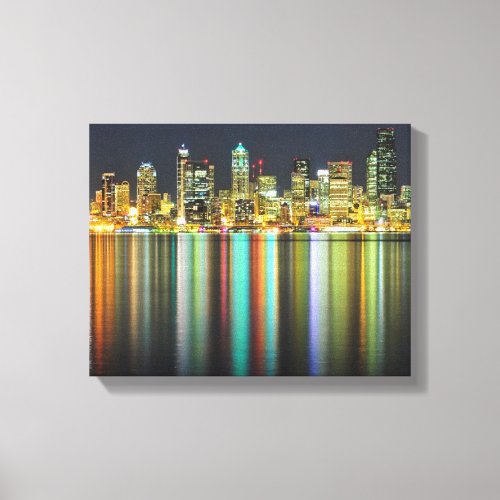 Seattle skyline at night with reflection canvas print