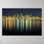 Seattle Skyline At Night With Reflection Poster at Zazzle