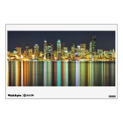 Seattle skyline at night with reflection wall decal