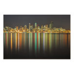 Seattle Skyline At Night With Reflection Wood Wall Decor at Zazzle