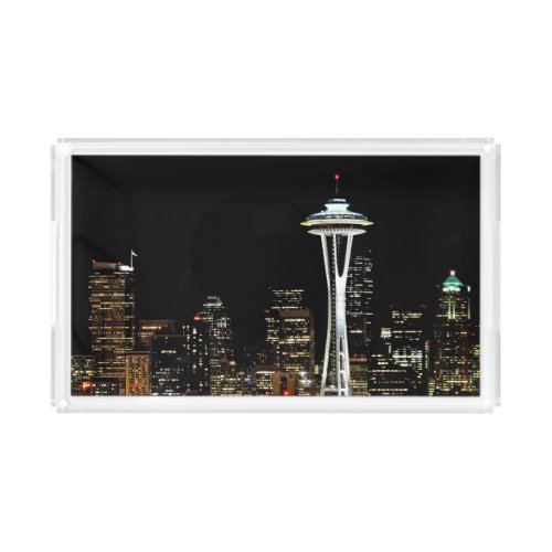 Seattle skyline at night with Space Needle Acrylic Tray