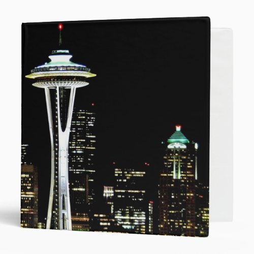 Seattle skyline at night with Space Needle Binder