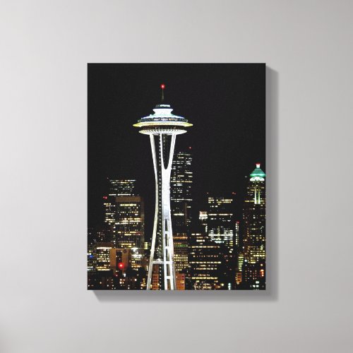 Seattle skyline at night with Space Needle Canvas Print