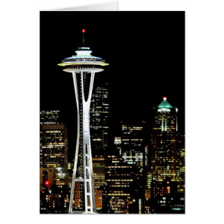 Seattle skyline at night, with Space Needle. Cards