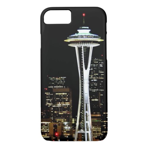 Seattle skyline at night with Space Needle iPhone 87 Case