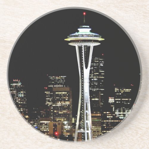 Seattle skyline at night with Space Needle Coaster