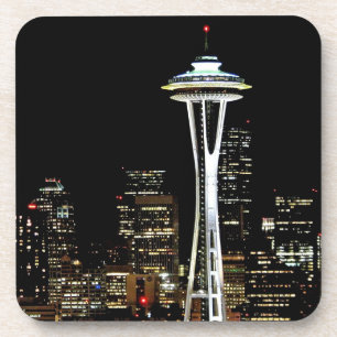 Seattle skyline at night, with Space Needle. Coaster