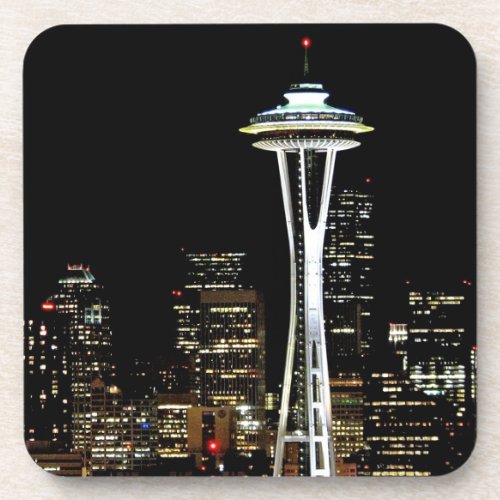 Seattle skyline at night with Space Needle Coaster
