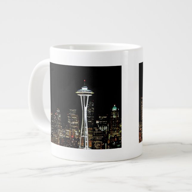 Seattle skyline at night, with Space Needle. Giant Coffee Mug (Front Left)