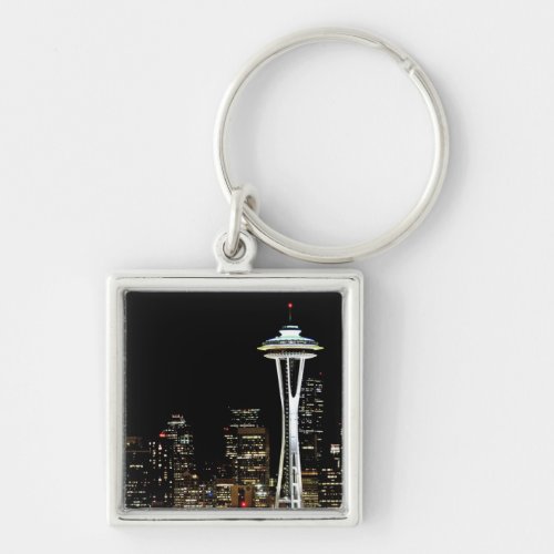 Seattle skyline at night with Space Needle Keychain