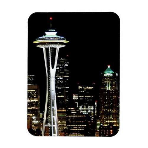 Seattle skyline at night with Space Needle Magnet