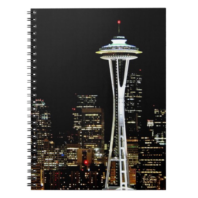 Seattle skyline at night, with Space Needle. Notebook (Front)