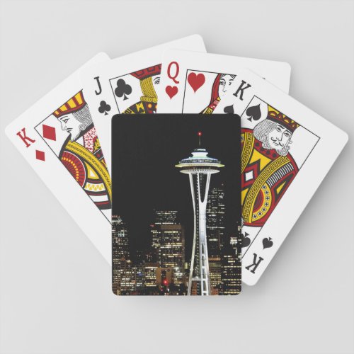 Seattle skyline at night with Space Needle Poker Cards