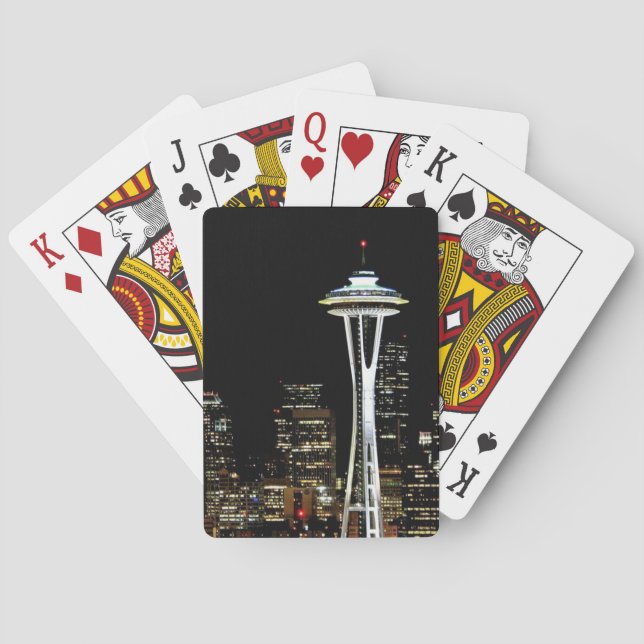 Seattle skyline at night, with Space Needle. Poker Cards (Back)