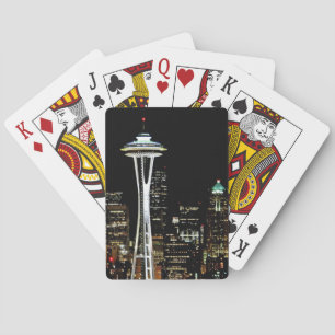 Seattle skyline at night, with Space Needle. Poker Cards