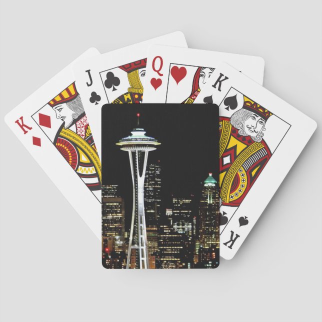 Seattle skyline at night, with Space Needle. Poker Cards (Back)