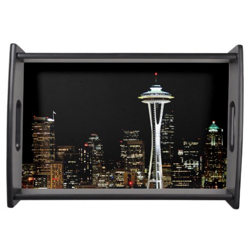 Seattle skyline at night with Space Needle Serving Tray