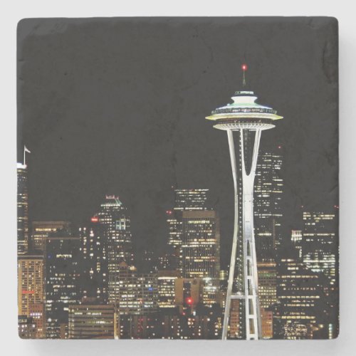Seattle skyline at night with Space Needle Stone Coaster