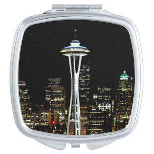 Seattle skyline at night, with Space Needle. Vanity Mirror