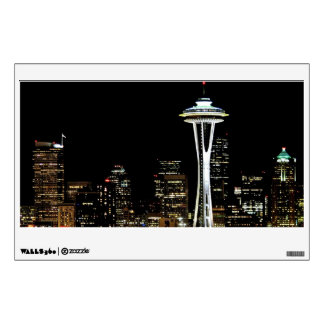 Seattle skyline at night, with Space Needle. Wall Sticker