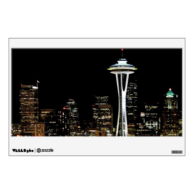 Seattle skyline at night, with Space Needle. Wall Sticker (Front)