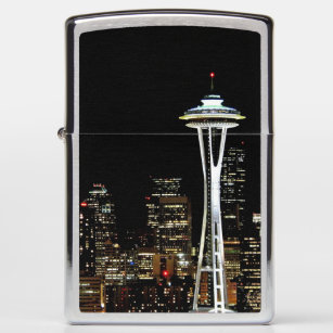 Seattle skyline at night, with Space Needle. Zippo Lighter | Zazzle