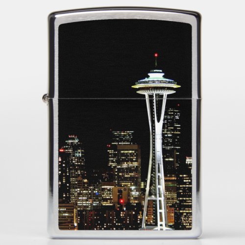 Seattle skyline at night with Space Needle Zippo Lighter