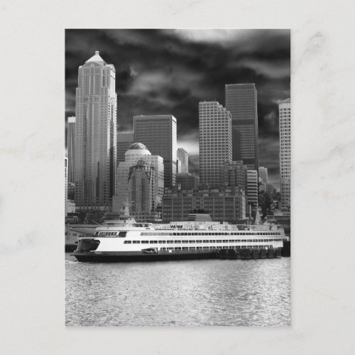 seattle skyline black and white postcard