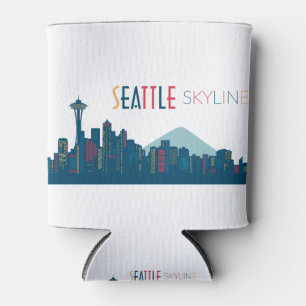 Seattle Skyline Blue Can Cooler