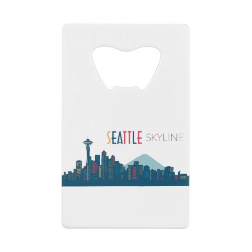 Seattle Skyline Blue Credit Card Bottle Opener