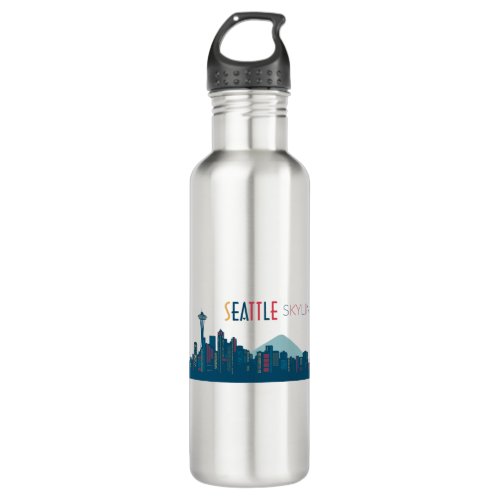 Seattle Skyline Blue Stainless Steel Water Bottle
