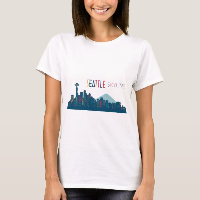 Seattle Skyline Blue T-Shirt (Front)