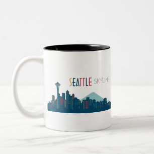 Seattle Skyline Blue Two-Tone Coffee Mug