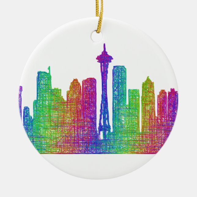 Seattle skyline ceramic ornament (Front)