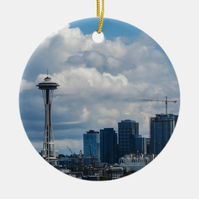 Seattle Skyline Ceramic Ornament (Front)