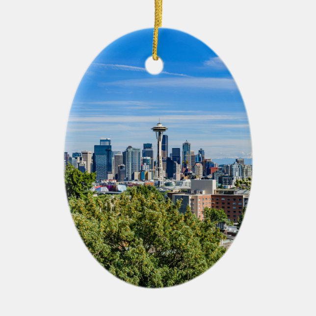 Seattle Skyline Ceramic Ornament (Front)