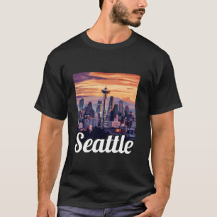 Seattle Skyline Cityscape on sunset Seattle Washin T-Shirt