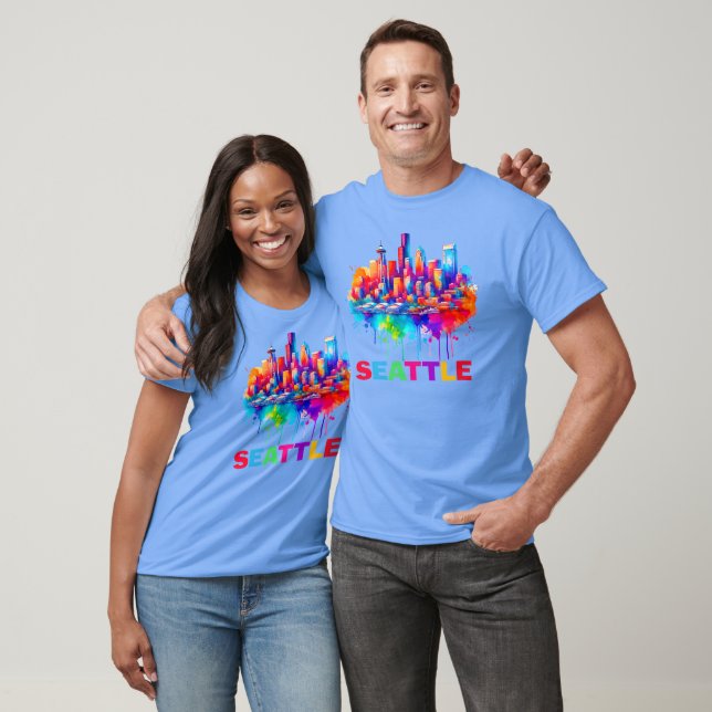 Seattle Skyline Colorful Design T-Shirt (Unisex)