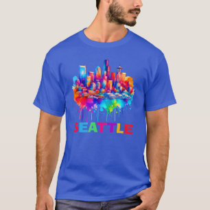 Seattle Skyline Colorful Design T-Shirt