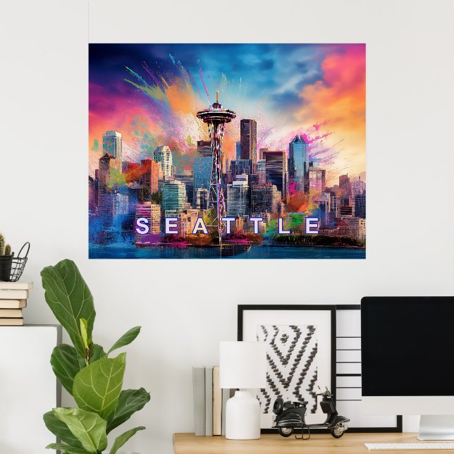 Seattle Skyline Graffiti Art  Poster (Home Office)