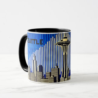 Seattle Skyline in BAUHAUS optical illusion style Mug
