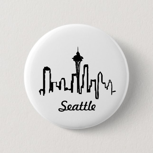 seattle skyline in black ink button (Front)