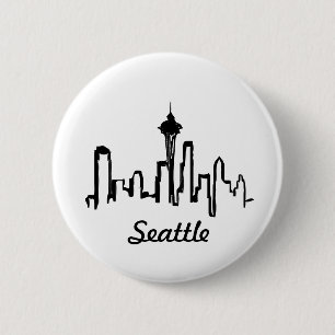 seattle skyline in black ink button