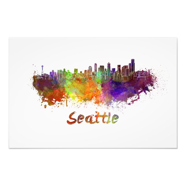 Seattle skyline in watercolor photo print (Front)