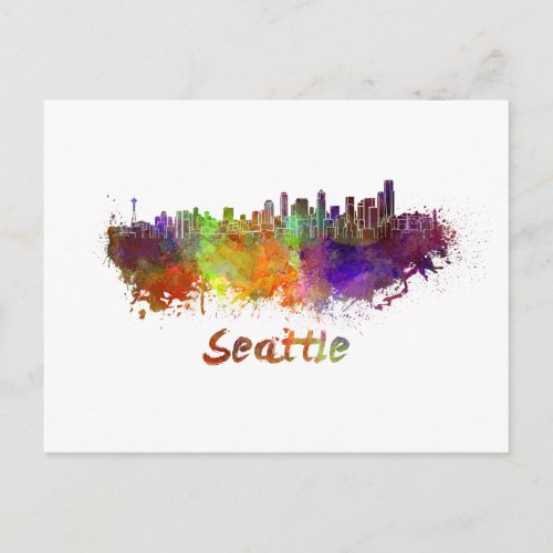 Seattle skyline in watercolor postcard