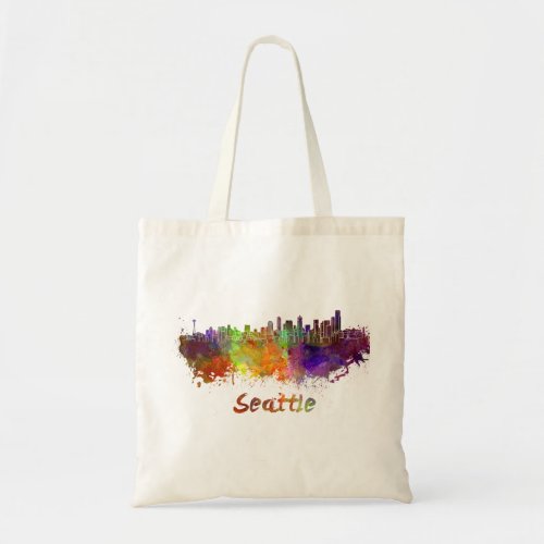 Seattle skyline in watercolor tote bag